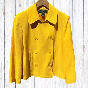 Lauren Ralph Lauren Vintage Yellow Double Breasted Wool Pea Coat 8 Petite.
